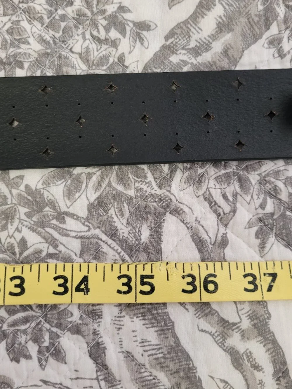 Fossil Black Perforated Leather Belt w/ Silver Tone Buckle Size Medium NWT